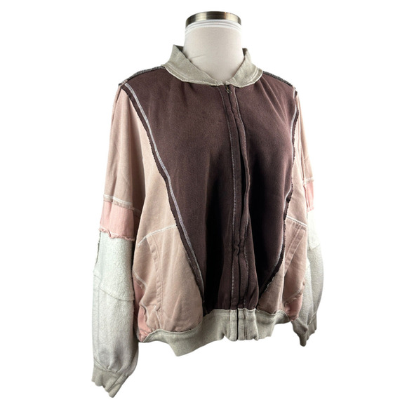 We The Free People Starburst Bomber Sweatshirt Full Zip Dolman Oversized XL - Picture 5 of 16